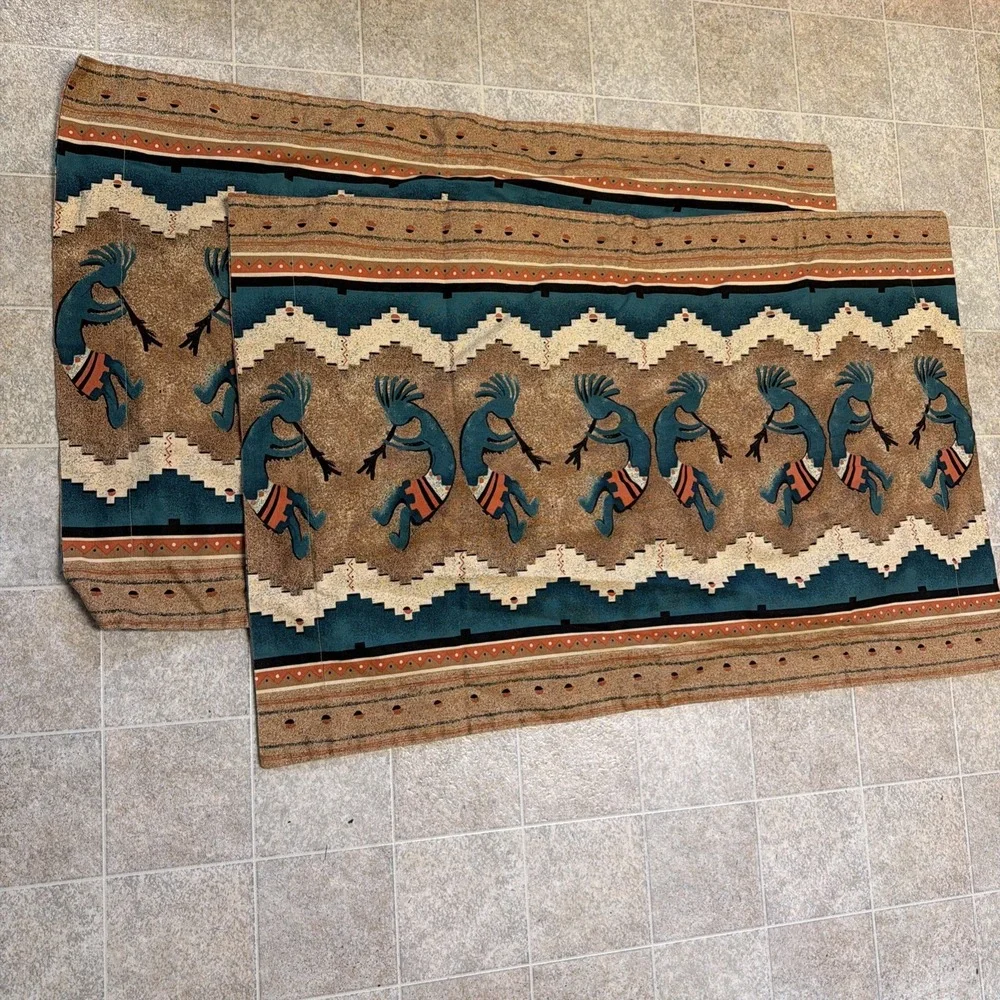 Vohann Linens Kokopelli Southwestern Pair Of Pillowcases Teal Orange